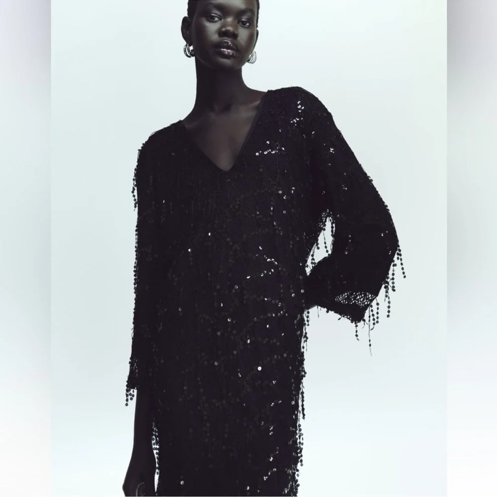 ZARA FRINGED SEQUIN MINI DRESS SIZE SMALL NWT - Picture 4 of 9